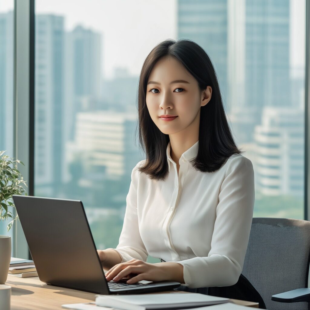 취업 성공을 위한 포트폴리오 제작하는 여성