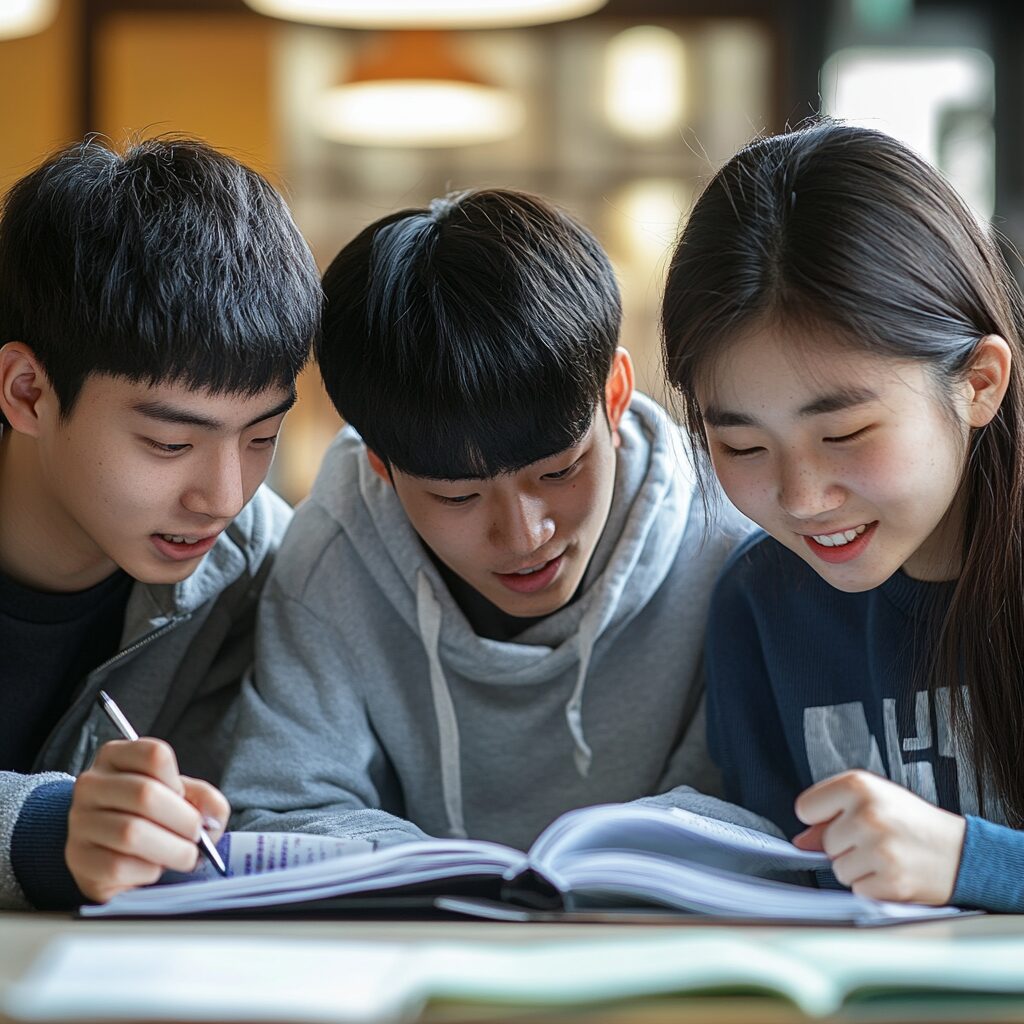 스마트 학습 전략 5가지 방법 중 하나인 스터디크룹으로 공부하는 학생들