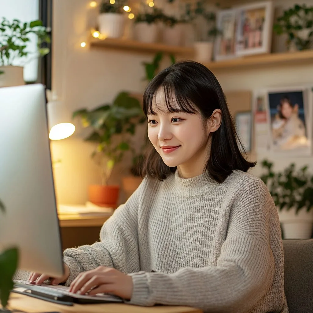 원격근무 하고있는 여성
