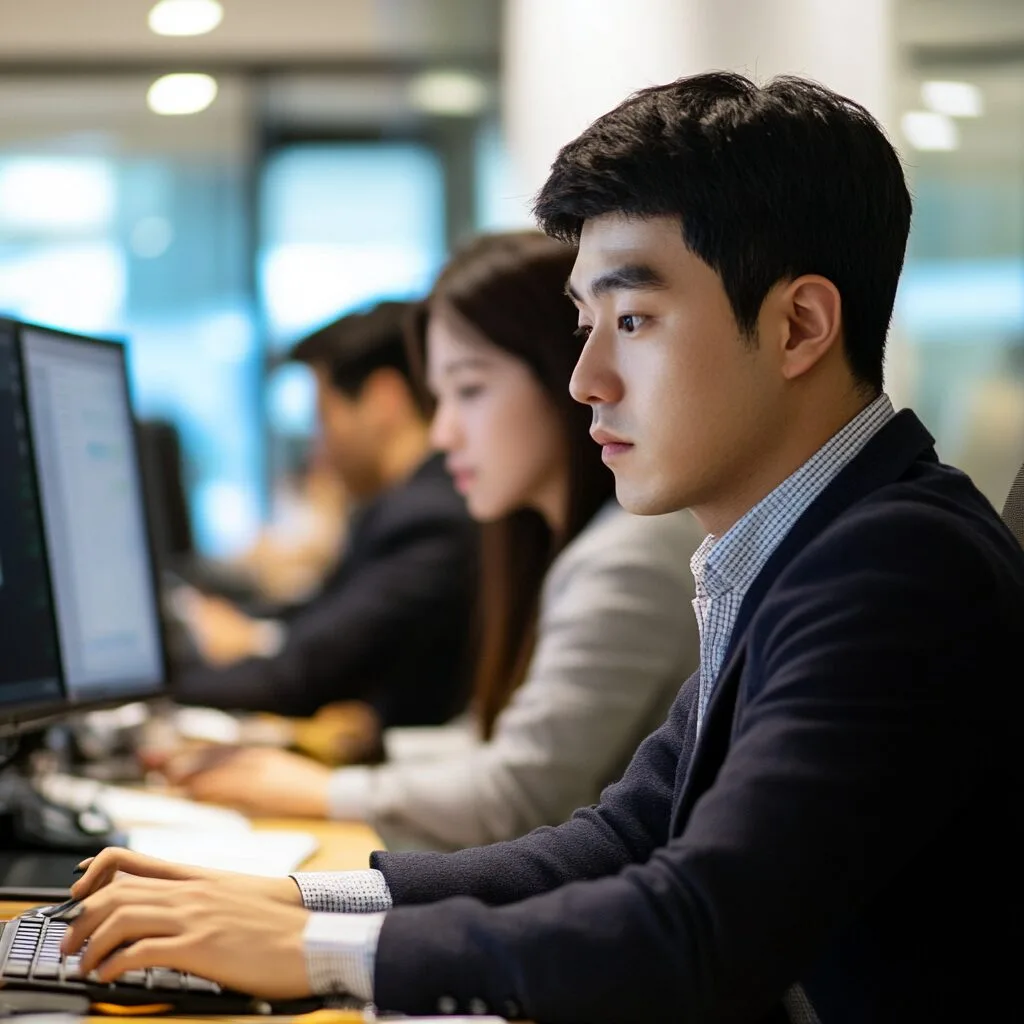 글로벌 인재가 되기 위해 외국어 학습하는 남성