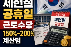2026년 제헌절 공휴일 근로수당 150% 200% 계산법 및 노무 리스크 점검